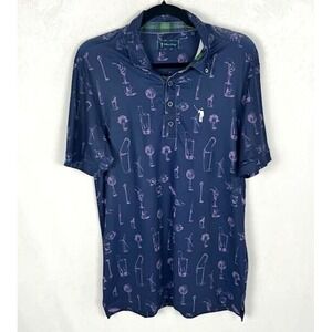 William Murray Polo Shirt Men S Blue Golf Performance Stretch Cocktail Geometric